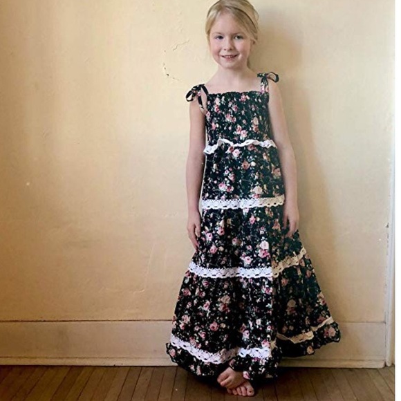 Jennifer + June Other - Girls Smocked Floral Lace Tiered Maxi Dress.